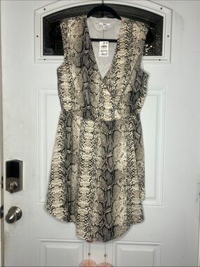 Bar III Snake Print Sleeveless V-Neck Dress